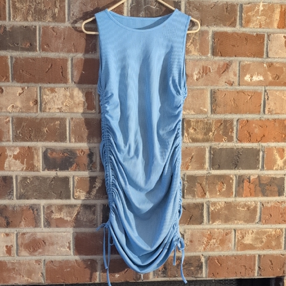 Blue Ruched Sleeveless Dress